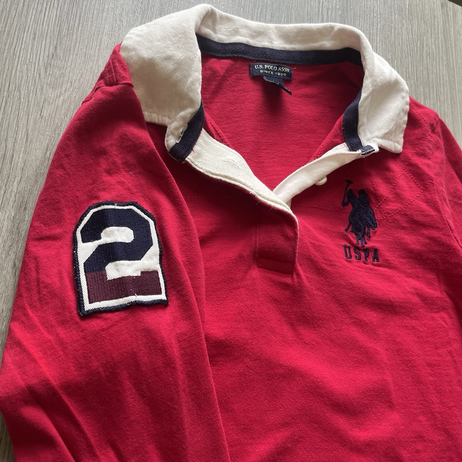 U.S. Polo Assn. Men’s L Long Sleeve Striped Rugby Polo Shirt Red Embroidered