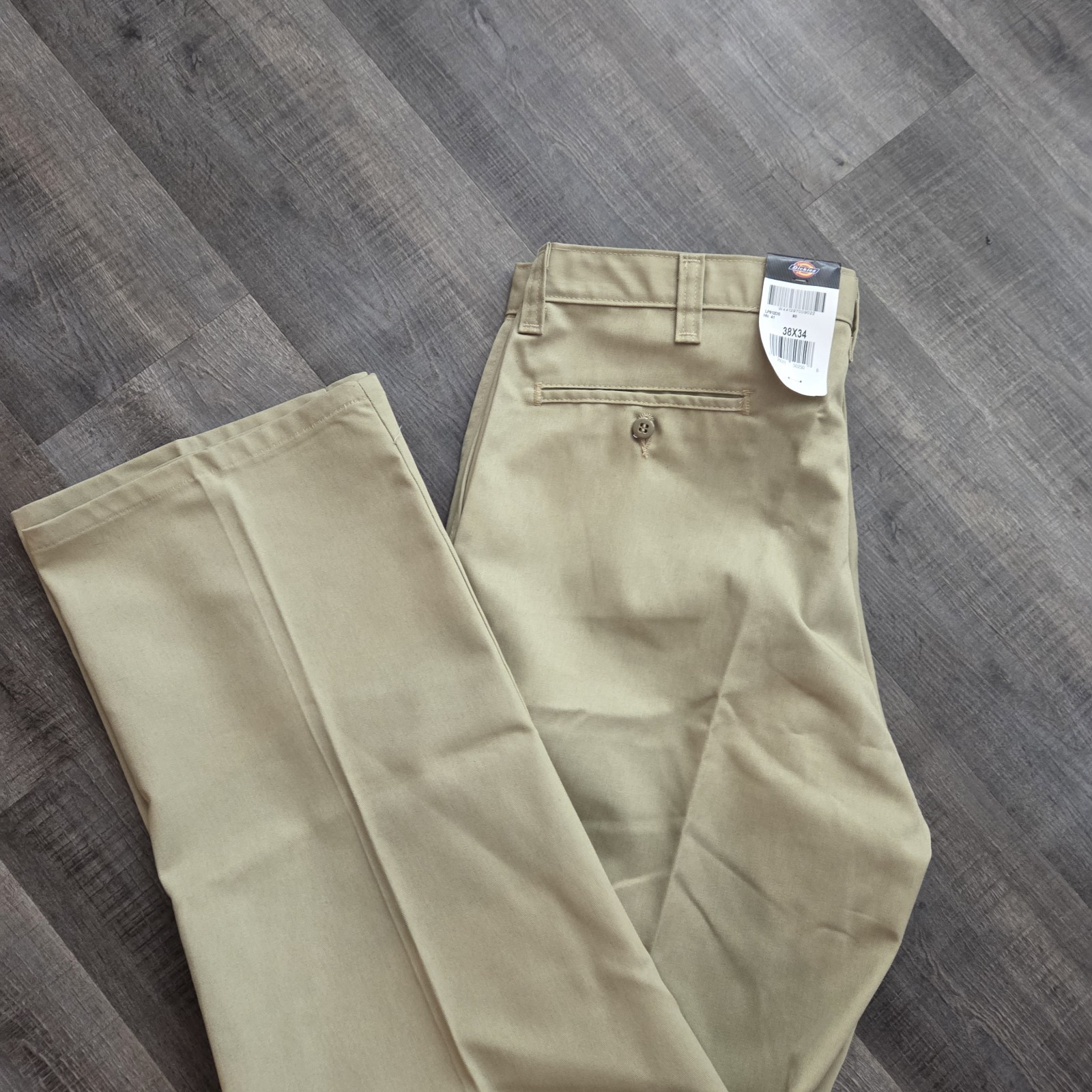 NWT New DICKIES Men’s 38 X 34 Tan Work Pants Flat Front Polyester Cotton