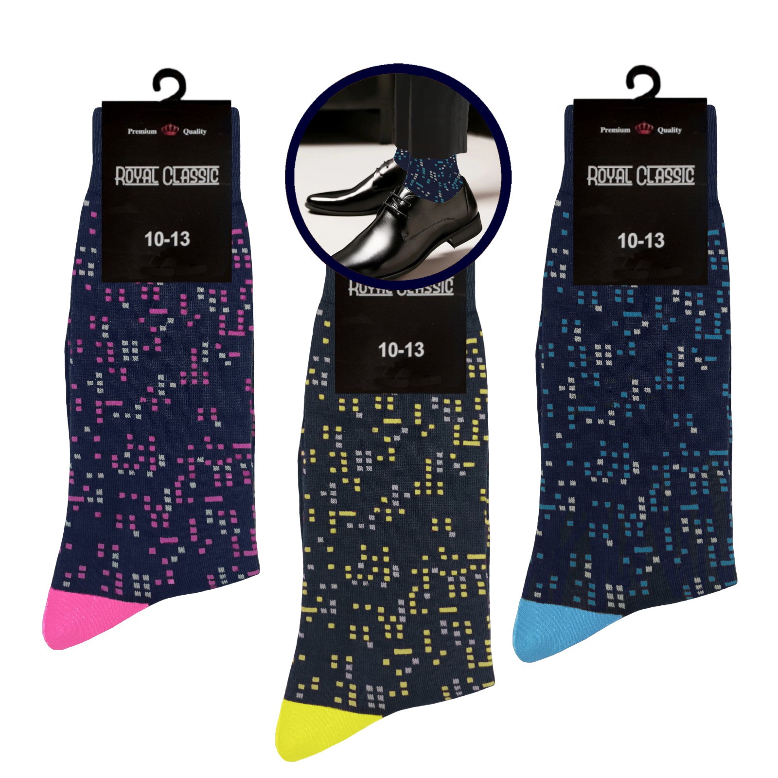 12-6 Pair MULTI DESIGN First quality Multi color Men’s COTTON Dress Socks 10-13