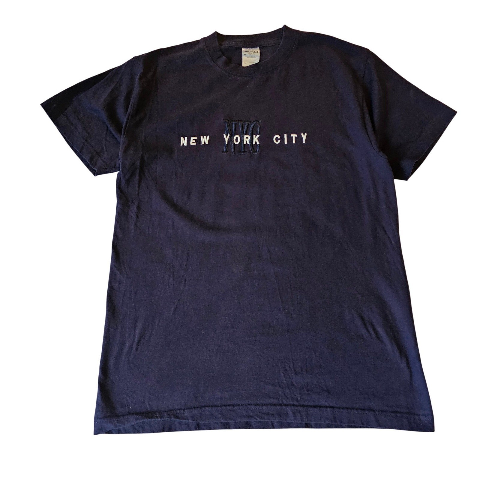 Wali USA Mens New York City T-Shirt Navy Blue Embroidered NYC Graphic Tee Medium