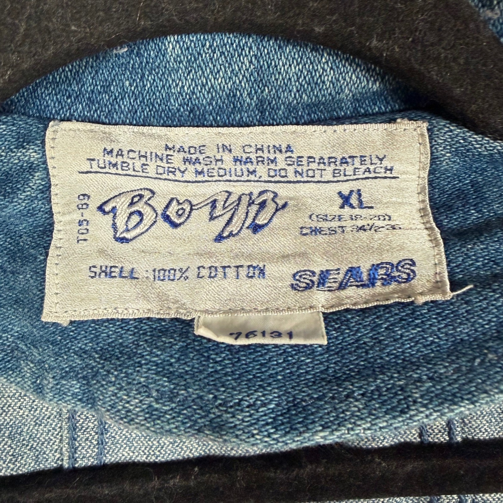 Vtg 90s Sears Boyz Denim Jacket XL 18-20 Blue Zip Up Jean Trucker Bomber Grunge