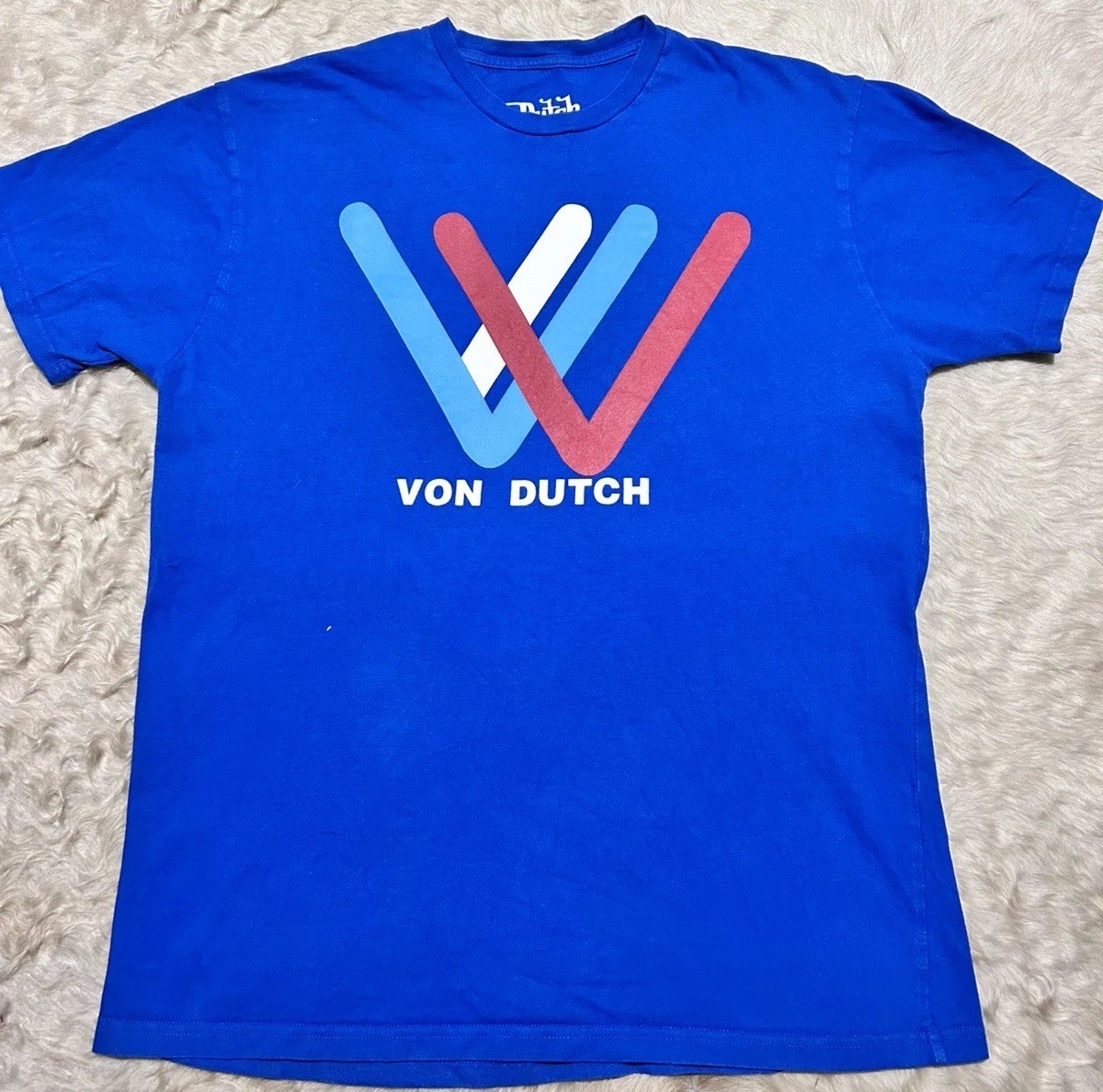 Y2K Von Dutch Men’s Blue Graphic VV Tshirt Size L