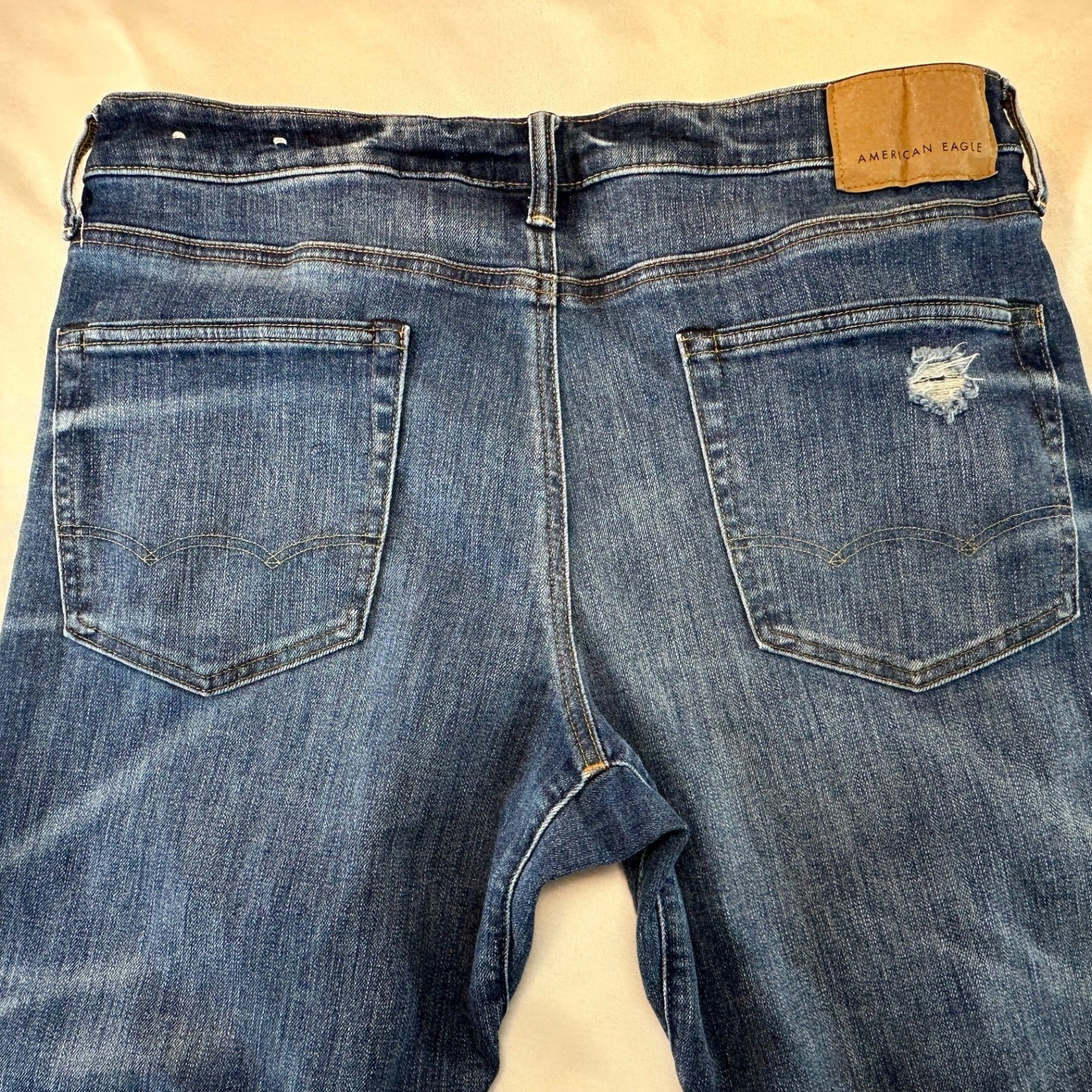 American Eagle Airflex+ Distressed Slim Jeans Mens 36×28 Blue Medium Wash Denim