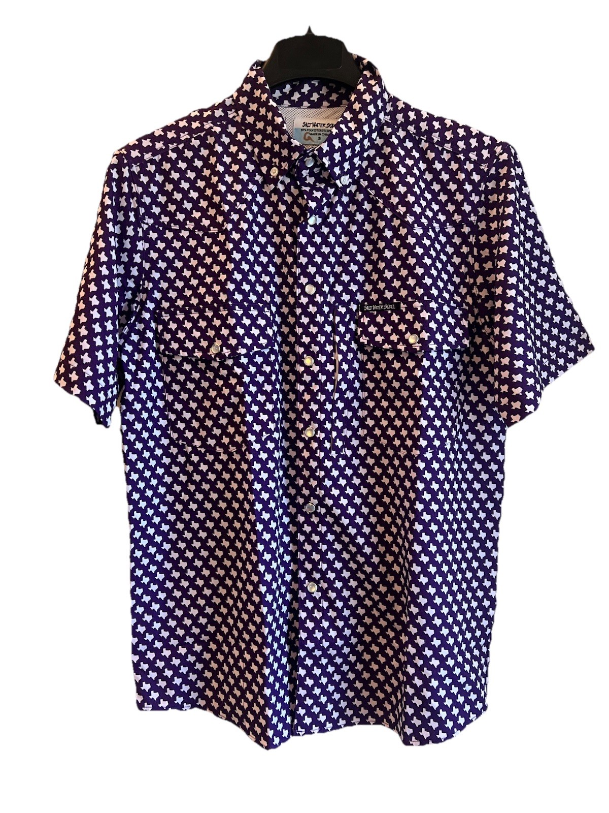 Salt Water Soul The Fort Worth Pearl Snap Purple Fishing Shirt Mens Size S New