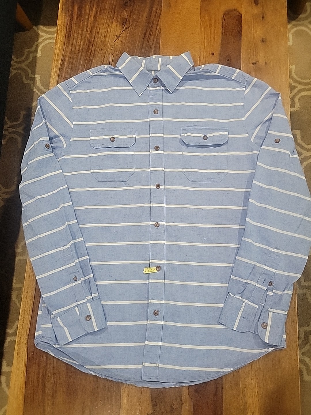 Gap Dress Shirt Mens Large Blue White Striped Slim Fit Long Sleeve Button Up