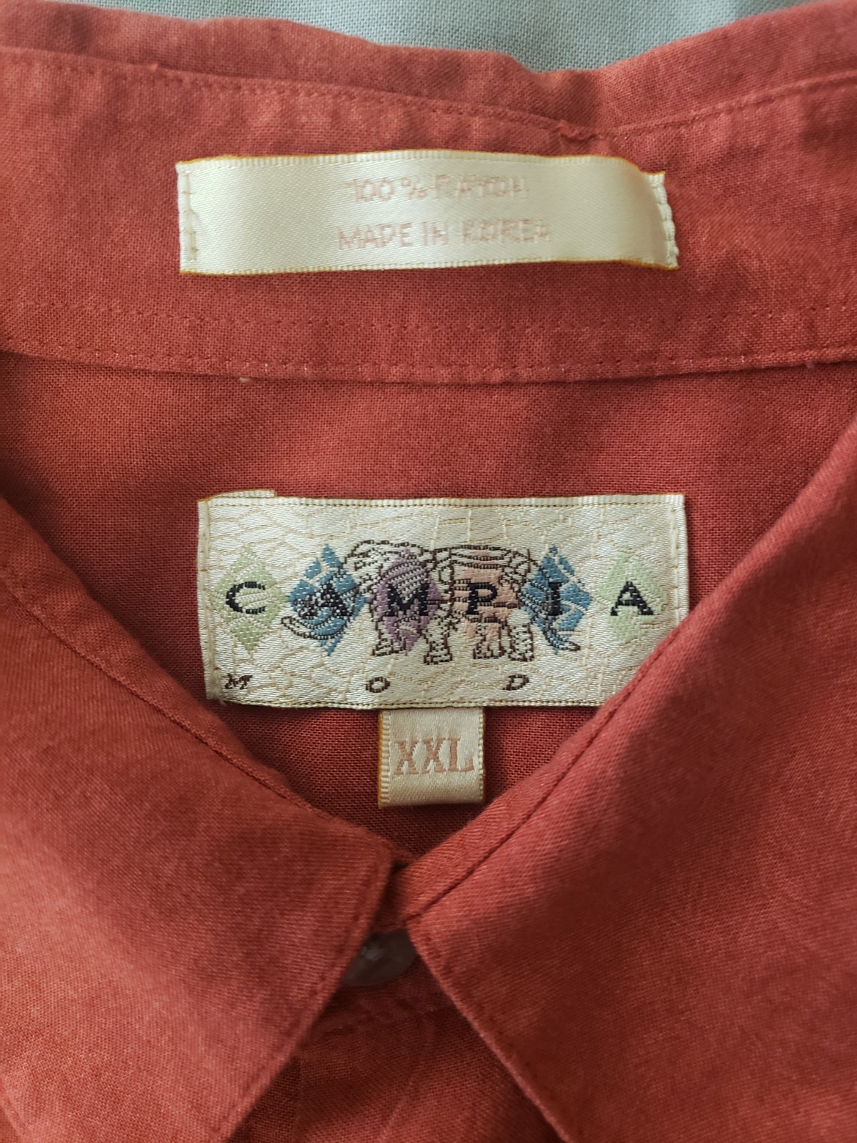 Campia Men’s Red Solid Linen Woven Short Sleeve Button-Up Point Collar XXL