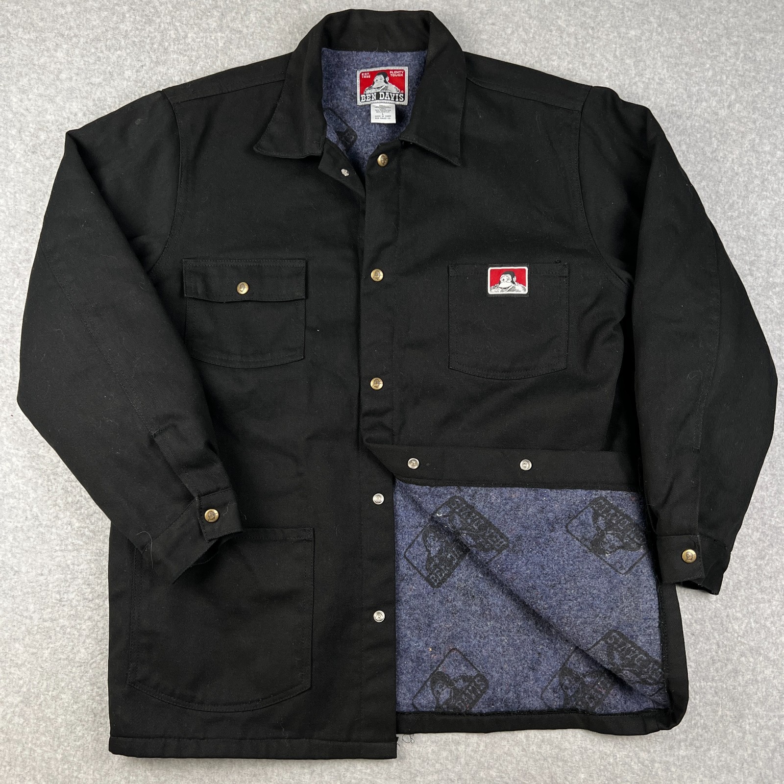 Ben Davis Canvas Chore Coat Blanket Lined Jacket Large Mens Black Snap Button