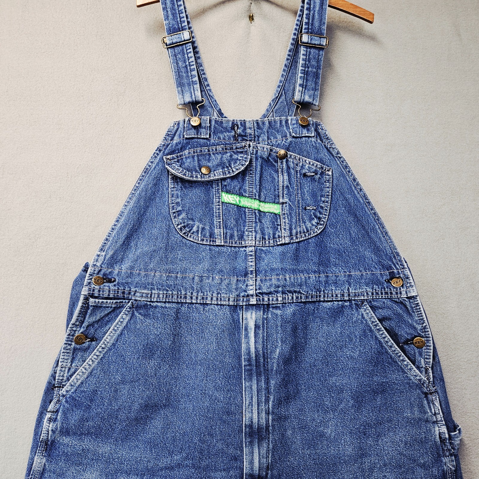 Key Denim Bib Overalls 48 X 26 Inches Adjustable Carpenter Style Blue Cotton