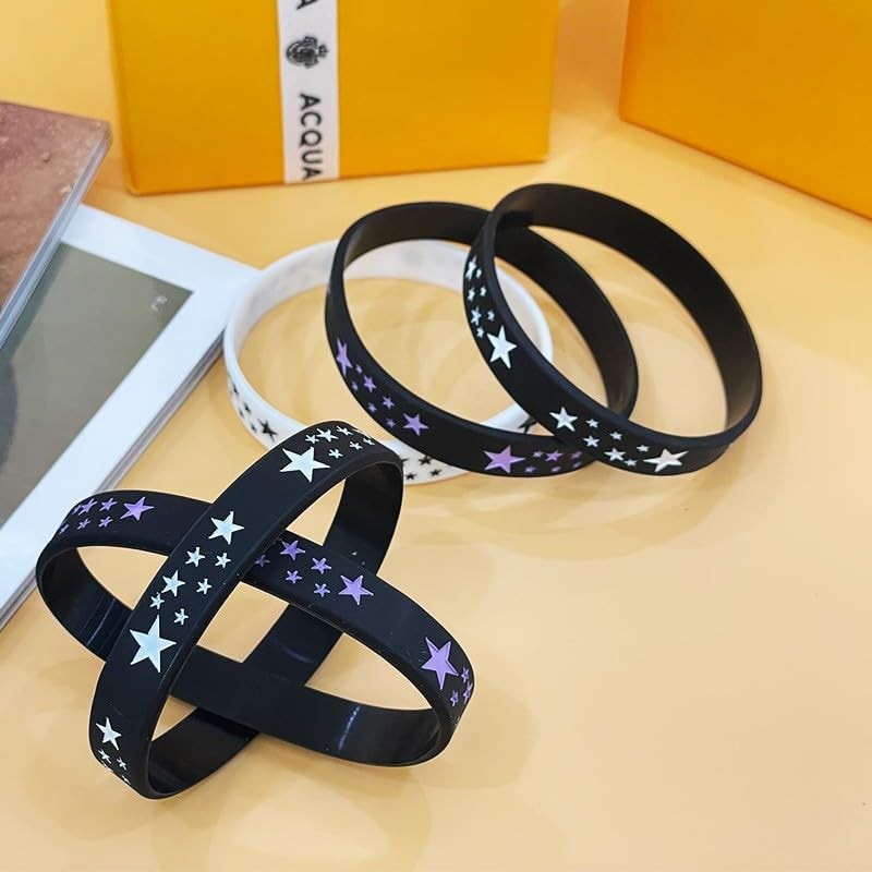POYAMUSE 6pcs Y2K Star Silicone Bracelets Set – Emo Rubber Wristbands for Men…