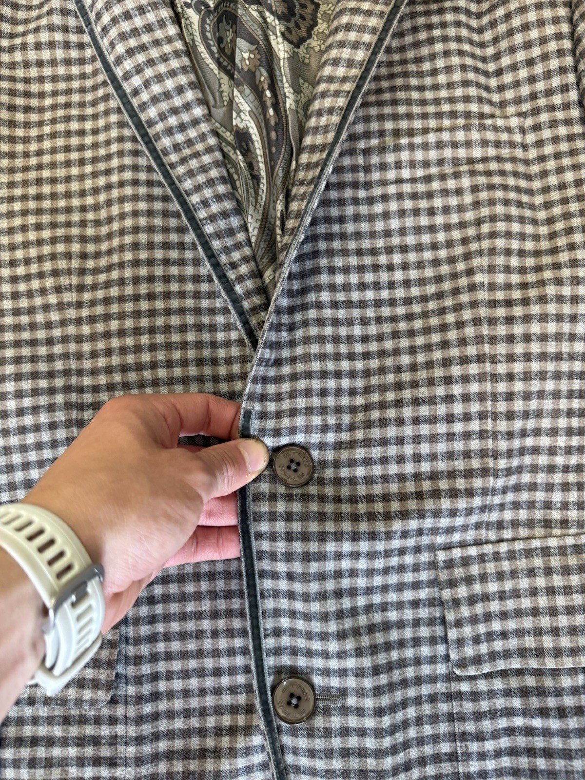 ETRO Blazer 50 IT 40 US Made in Italy Check Jacket Cotton Silk Paisley Lining