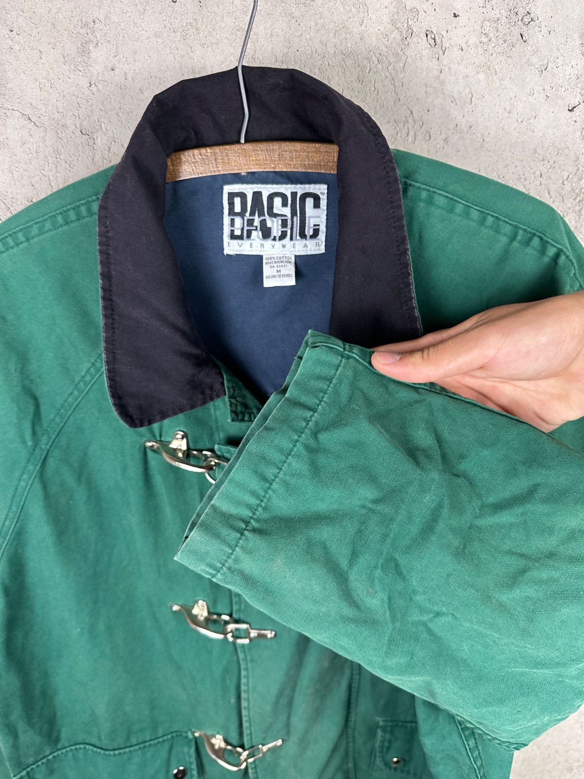 Vintage 90s Basic People Everywear Kelly Green All Cotton Fireman Clasp Jacket M
