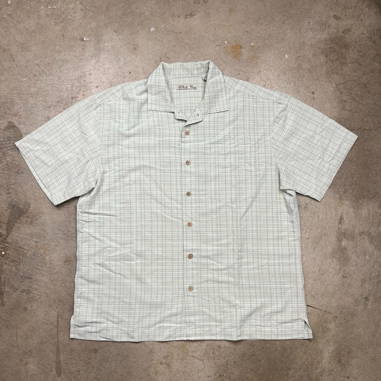 Vintage Batick Bay Camp Collar button up shirt Mens XL green plaid