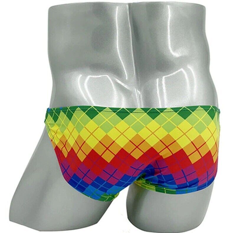 Men Swim Briefs Sexy Gay Bikini Fashion Low Waist Swimsuit Rainbow Bathing Suit