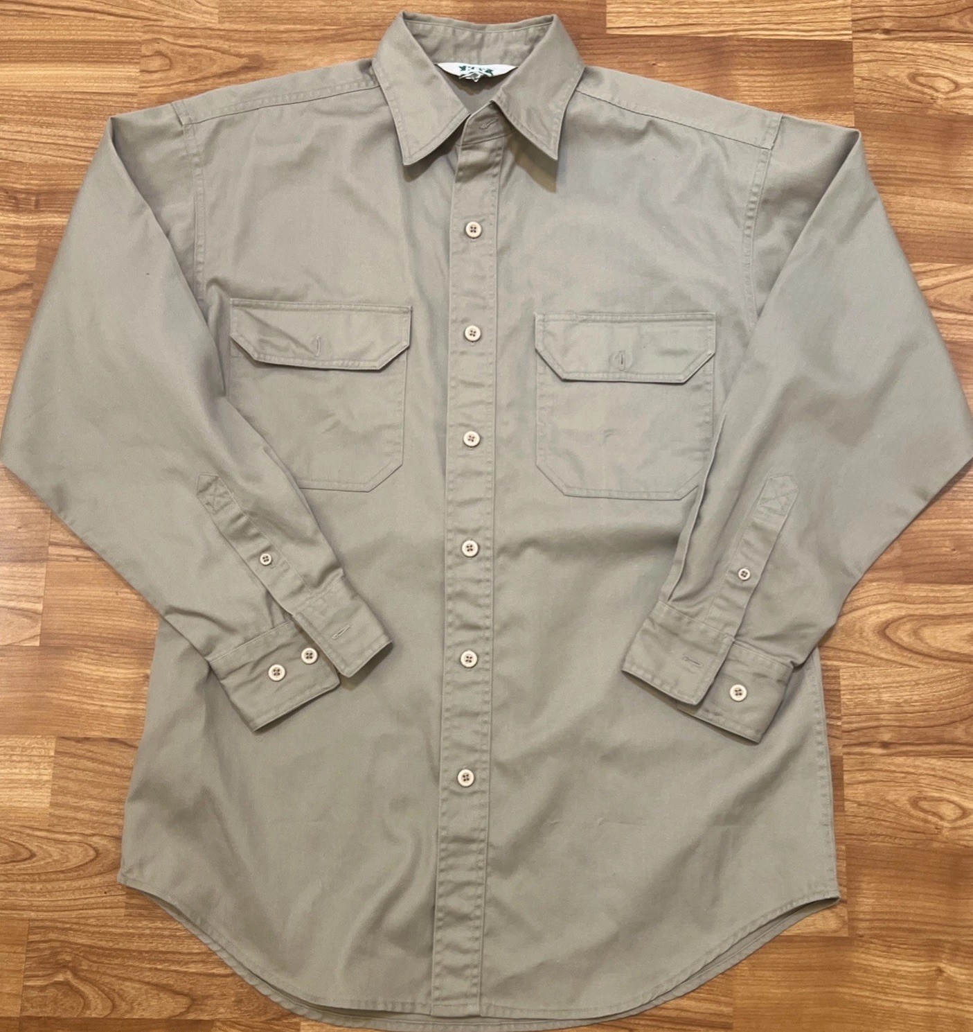 Key Men’s Medium Regular Khaki Work Shirt 65/35 Twill Utility Button Front VTG