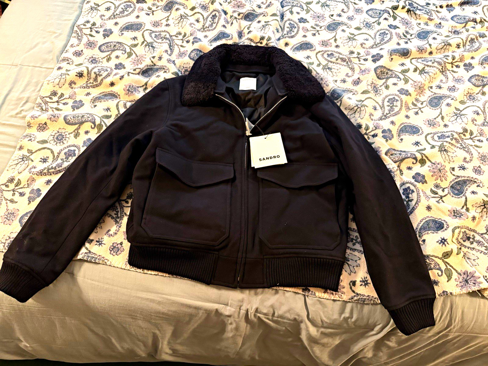 Sandro Men’s Black Aviator Sheepskin Jacket XL *NEW*