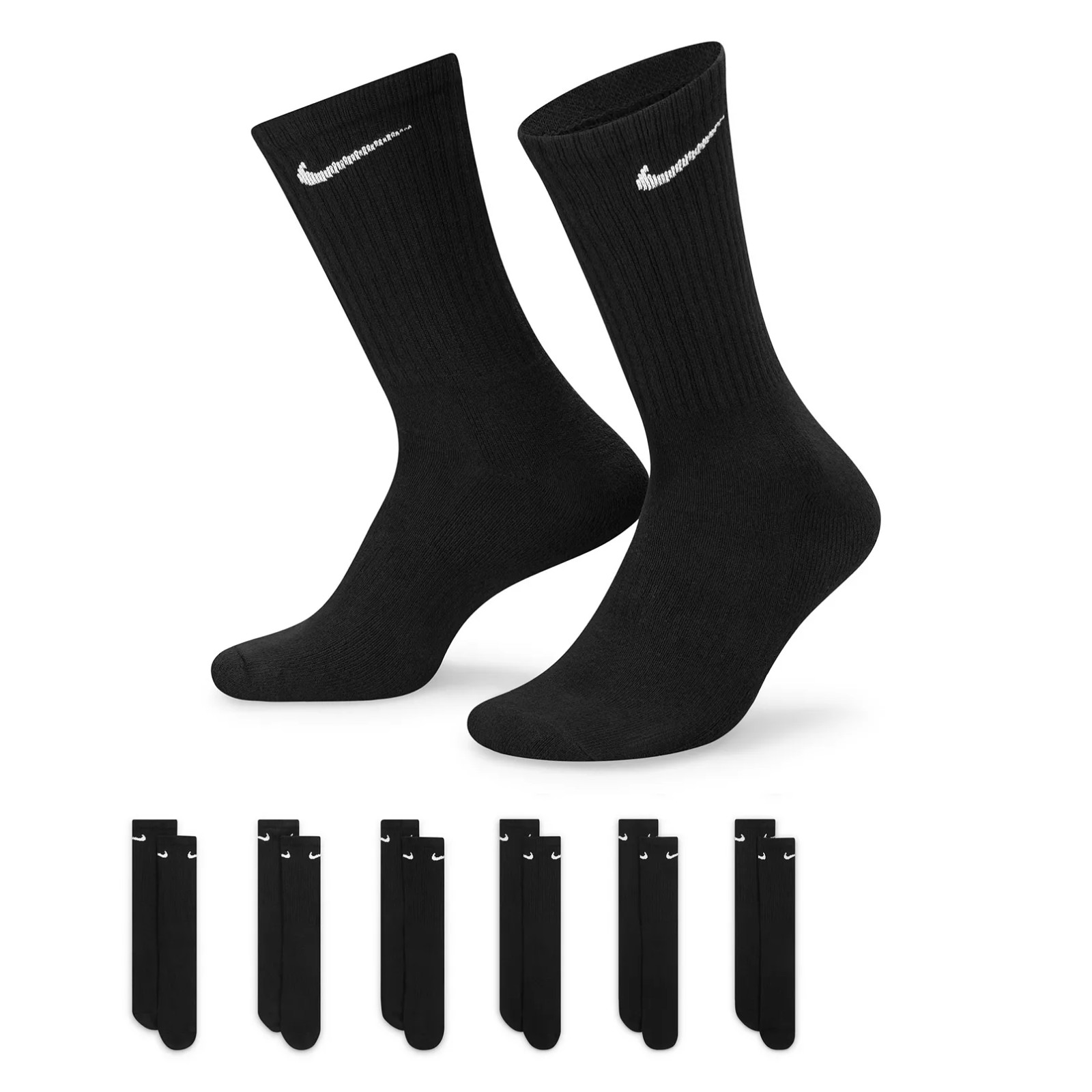 Nike Everyday Cushioned Training Crew Socks 6 Pairs SX7666-010 Black 8-12 Men