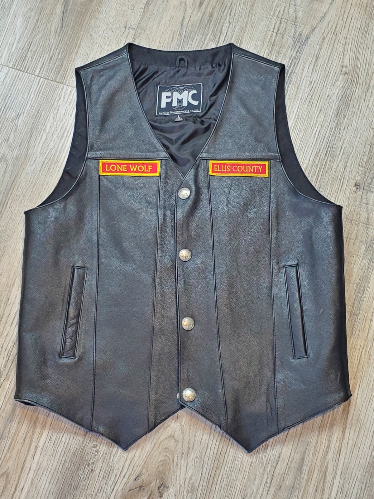 FMC First Manufacturing Vest Men’s Size Large Leather Biker Black