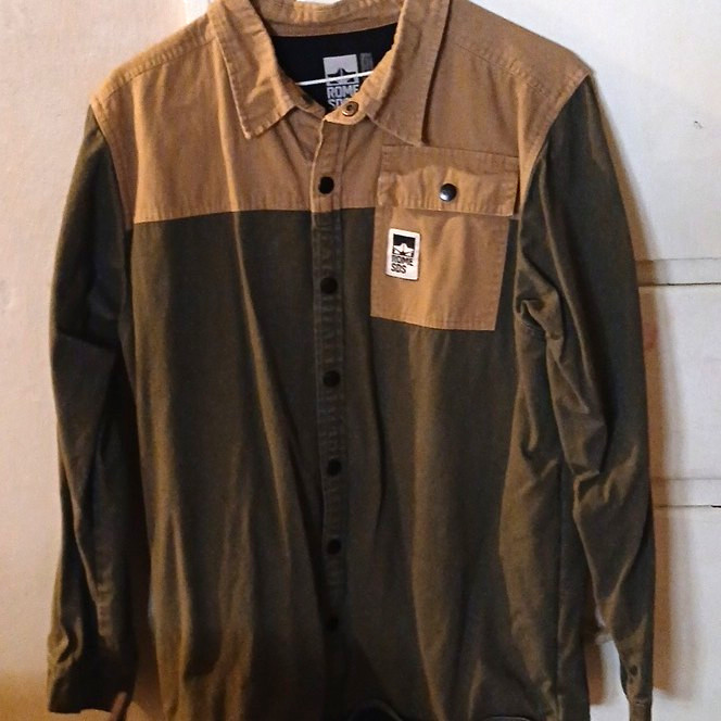 Rome SDS Men’s M Motorcycle Green/Tan Long Sleeve Point Collar Button-Up