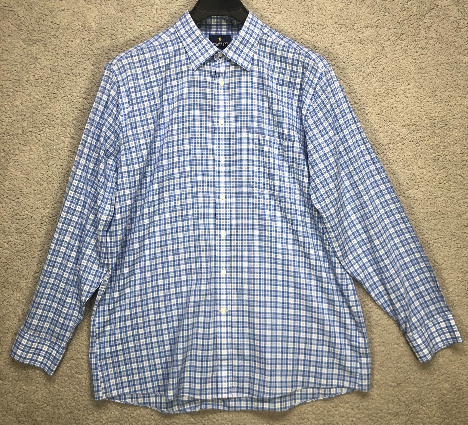 Stafford Travel Button Down Shirt Mens Size 18/36-37 XL Easy Care Broadcloth