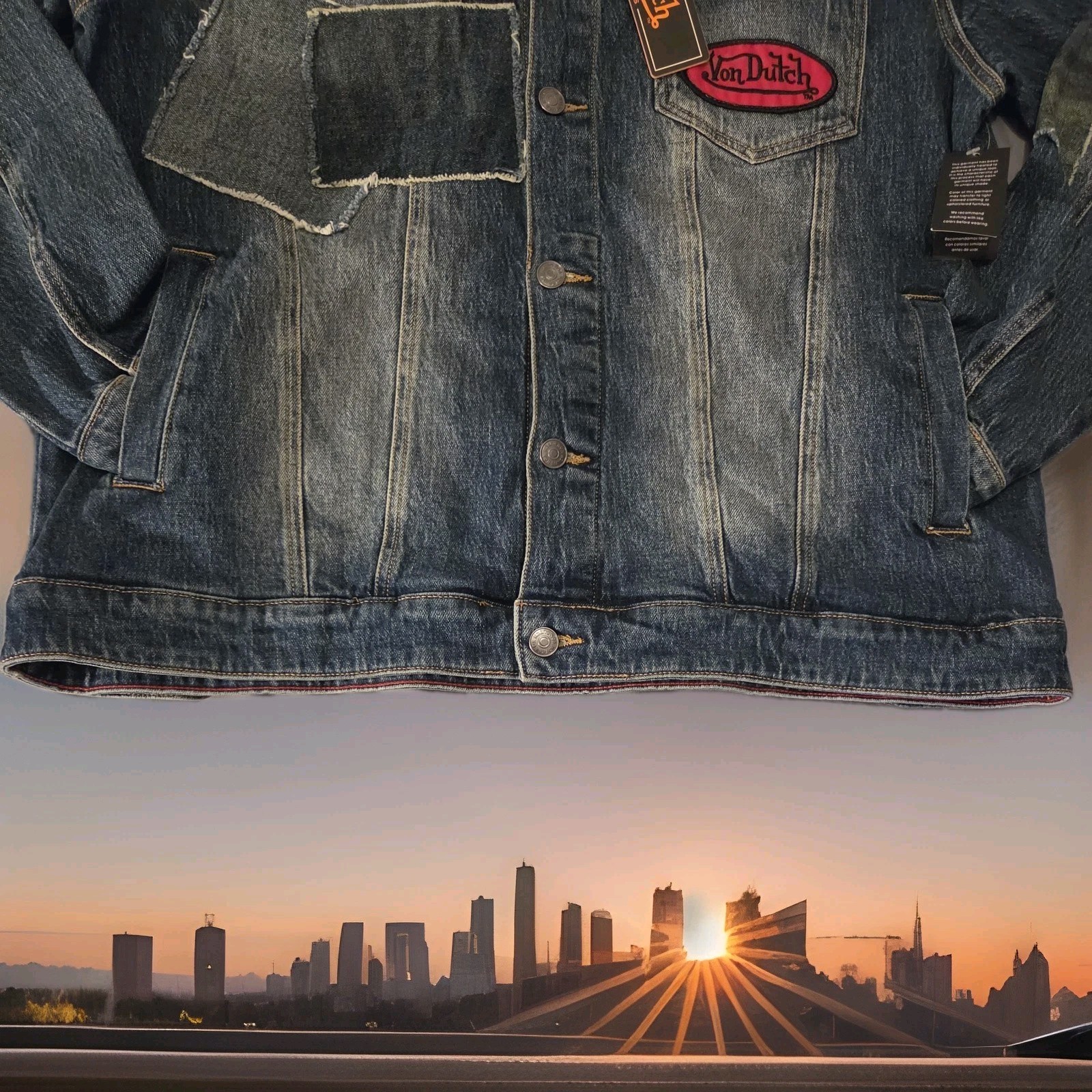 VON DUTCH The Robust Jacket – Equalisation Denim Patchwork Y2K Men’s Streetwear