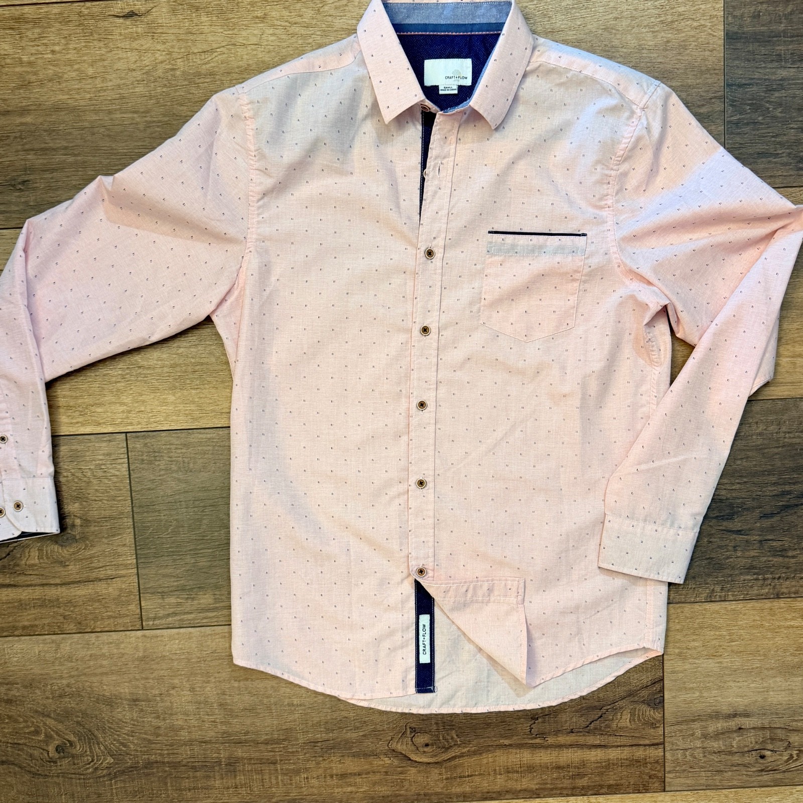 Craft + Flow Woven Shirt Mens SMALL Bubblegum Pink Preppy or Business Wear