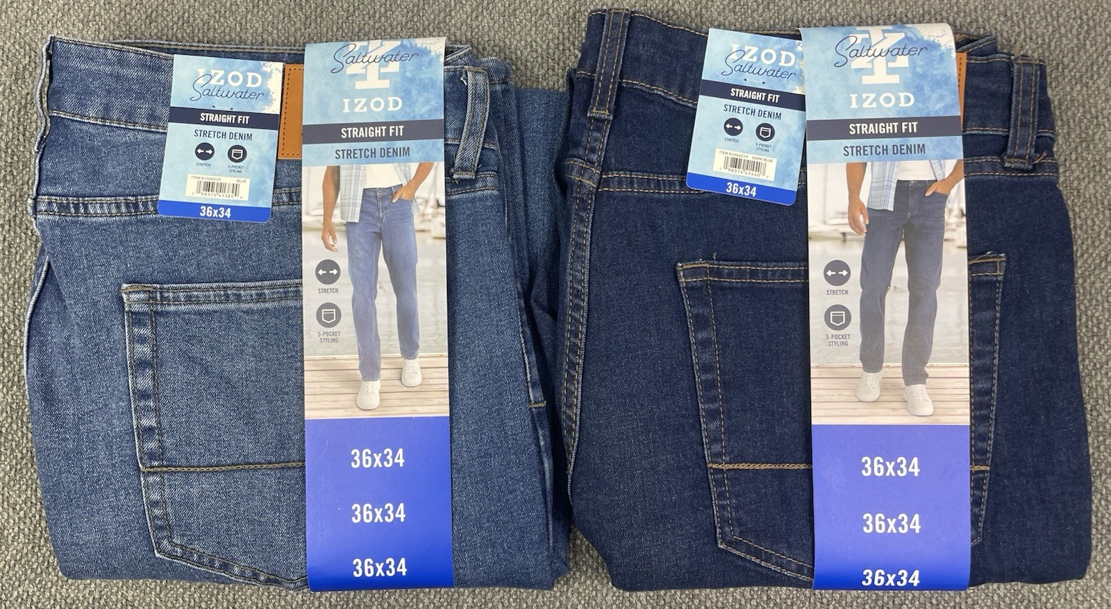Izod Lot of 2 Mens 36×34 Blue & Dark Blue Straight Fit Comfort Stretch Jeans NWT