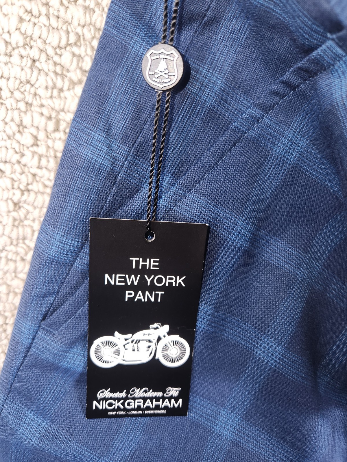 NWT Nick Graham Men’s 36×32 Stretch Modern Fit New York Pant Blue Plaid Trousers