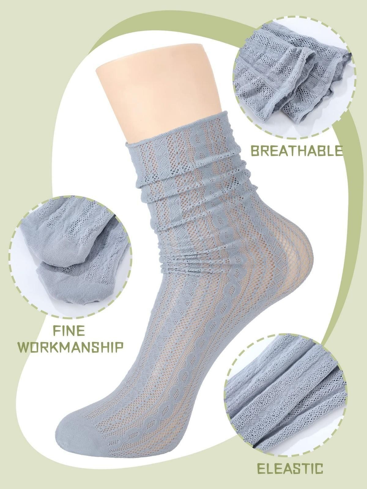 6 Pairs Women Lace Socks Mesh Sheer Ankle Socks Through Transparent Tulle Hig…