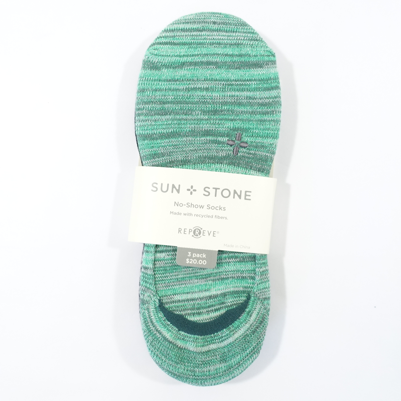 SUN STONE REPREVE GREEN GRAY BLACK HEATHER 3 PACK NO SHOW LOAFER SOCKS MENS NEW
