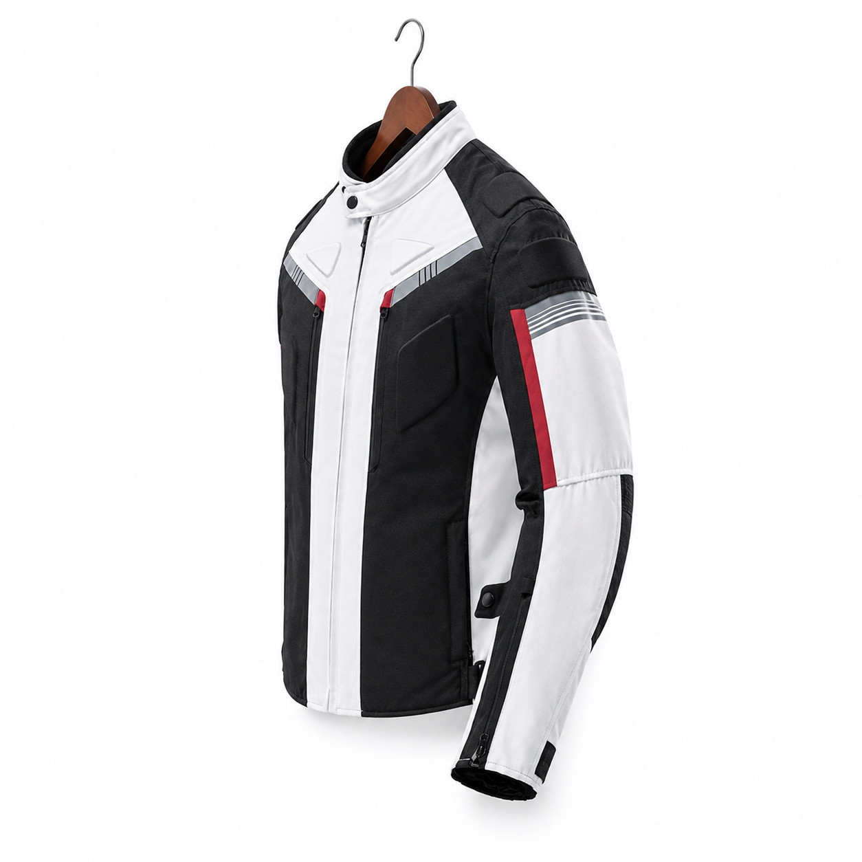 Men’s White Black Red Armored Sheep Leather Moto Biker Jacket XXS-5XL
