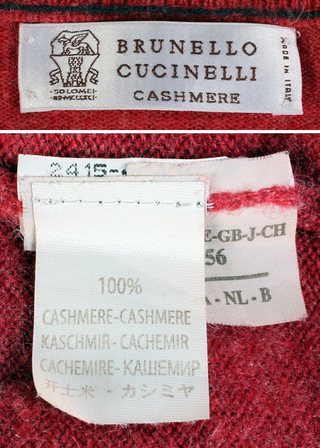 Brunello Cucinelli 100% Cashmere 1/2 Zip Sweater – Red – XL – $1350 Retail