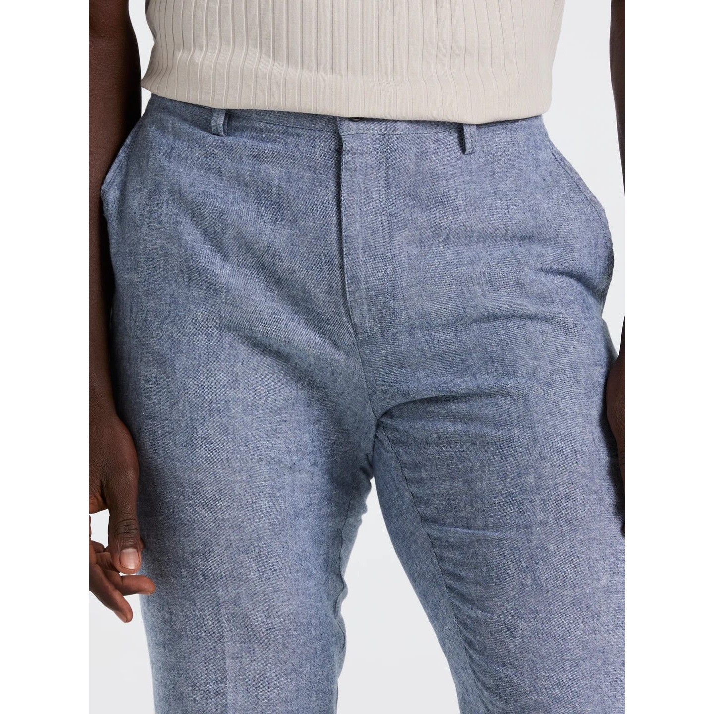 Perry Ellis Mens Slim Fit Linen Blend Pants Size 32 Blue Flat Front Straight