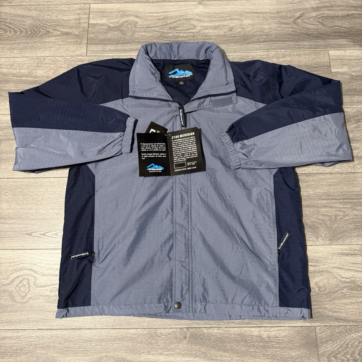 Tri-Mountain Men’s Colorblock Windbreaker Full Zip Jacket L Gray/Navy