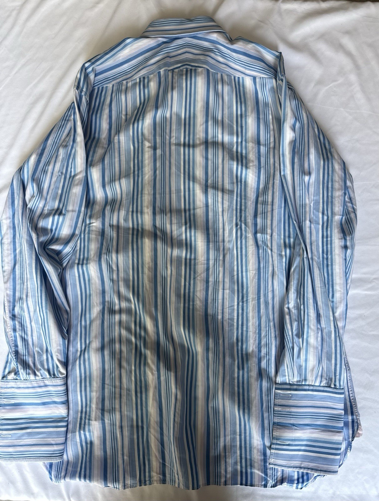 Thomas Pink Blue/White Striped Men’s Dress Shirt 17.5 37 100% Cotton