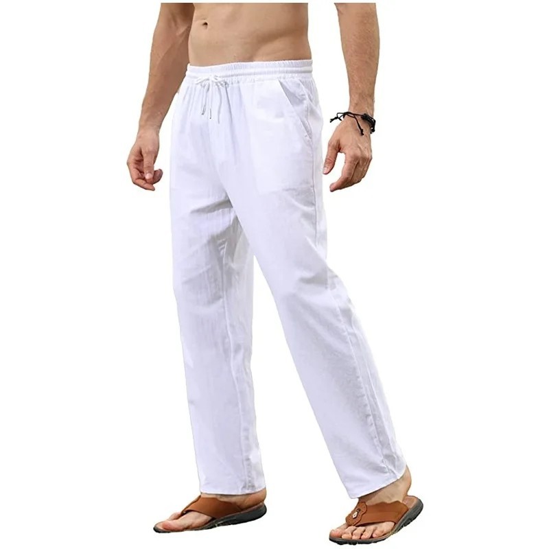 Men’s Cotton Linen Loose Drawstring Jogger Pants Breathable Trousers