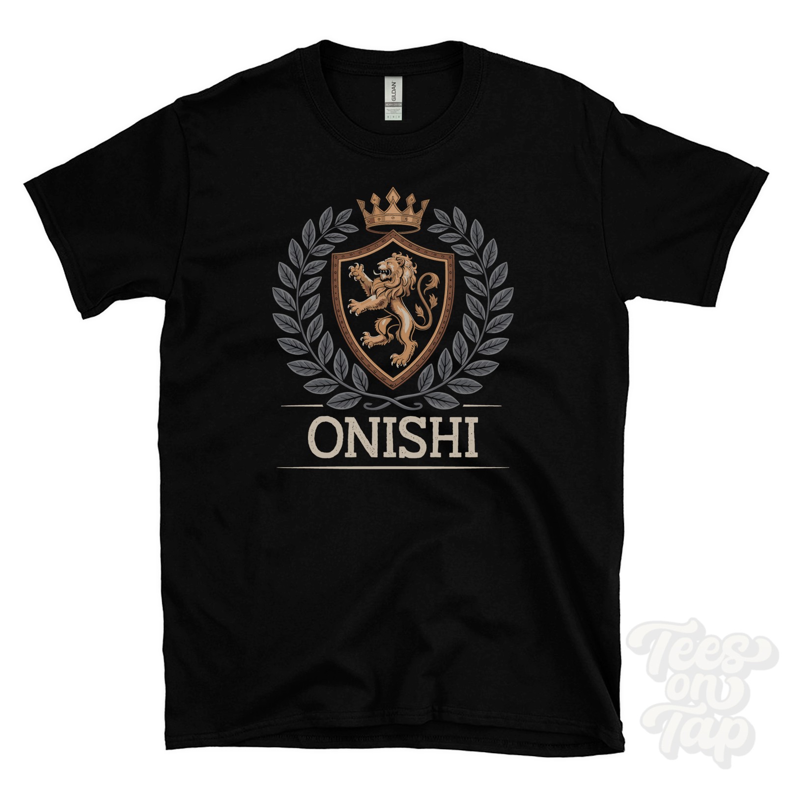 ONISHI FANTASY COAT OF ARMS T-SHIRT novelty parody family name crest