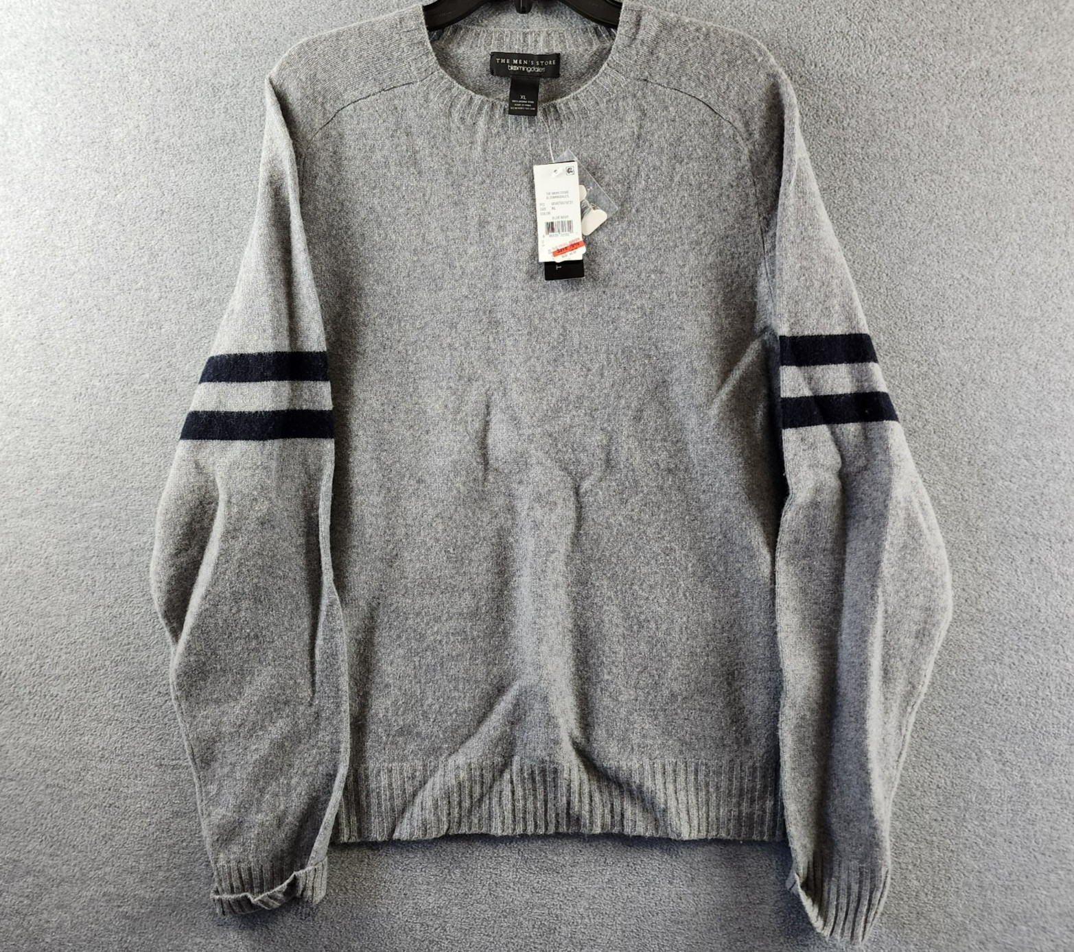 The Men’s Store at Bloomingdale’s Merino Wool Stripe Sleeve Sweater XL Gray/Navy