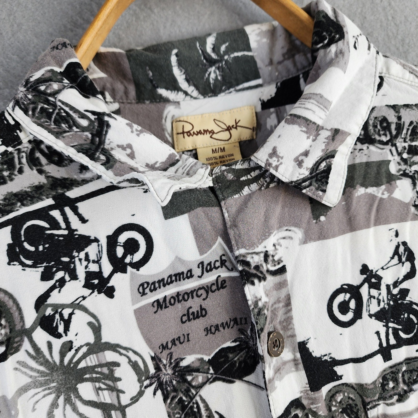 Panama Jack Mens M Motorcycle Club Hawaii Button Up Shirt Rayon Summer Beach 76c