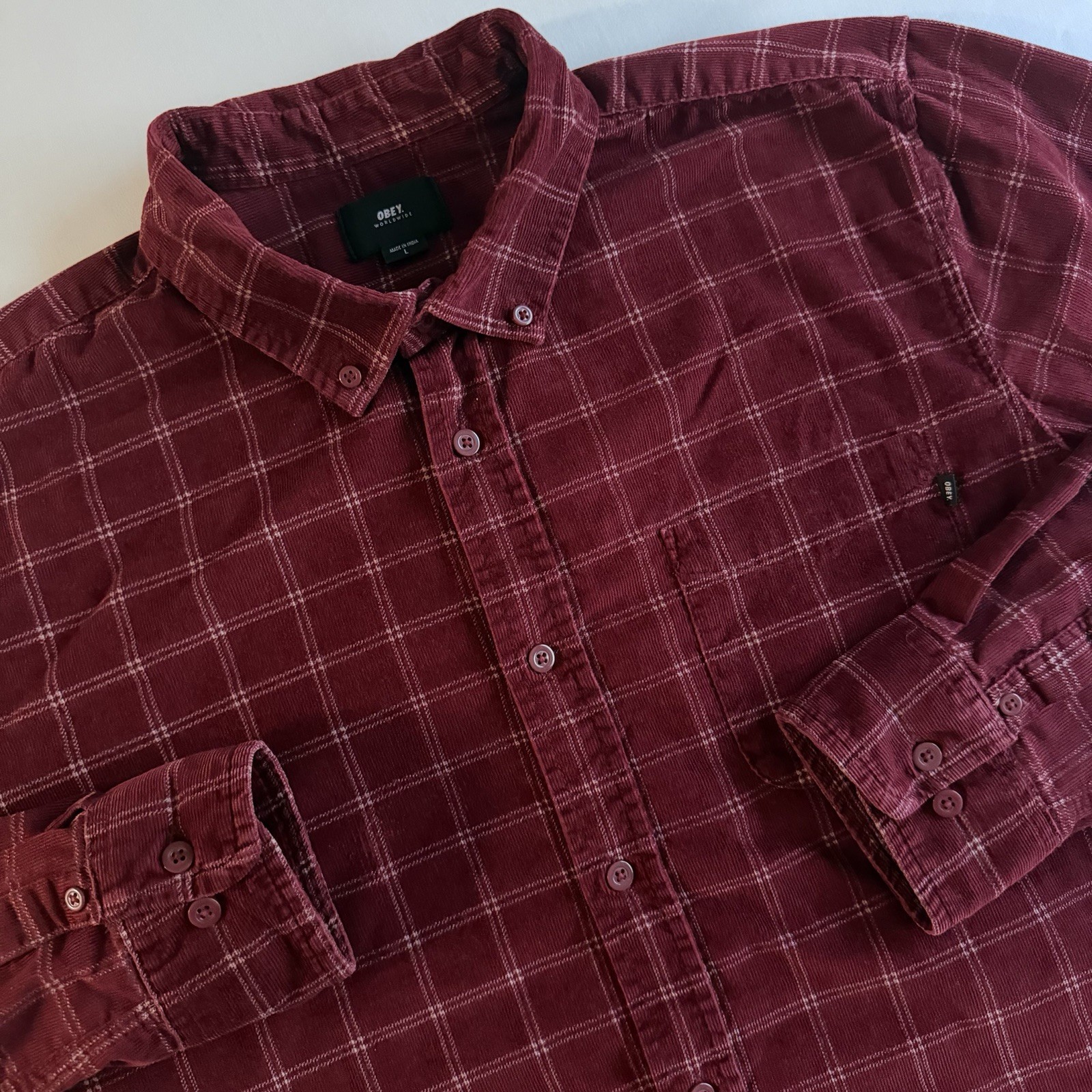OBEY Worldwide Corduroy Shirt Men M Lightweight Skater Utility Worker Button Up