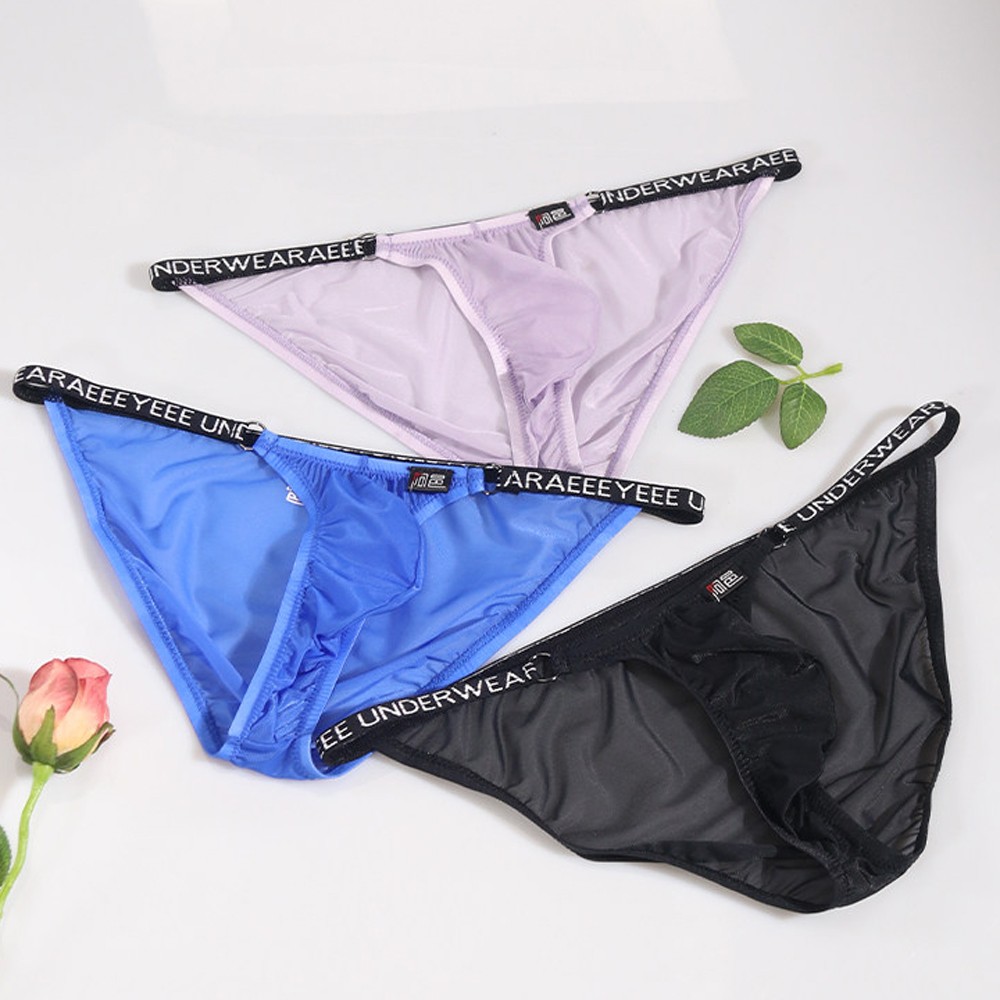 Men Sexy Ice Silk Transparent Underwear Low-rise Panties Breathable Pouch Briefs