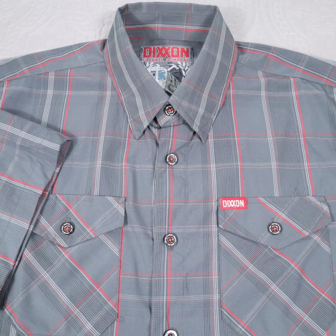 Dixxon The Loop Shirt Mens XL Gray Plaid Short Sleeve Button Up Bamboo Blend