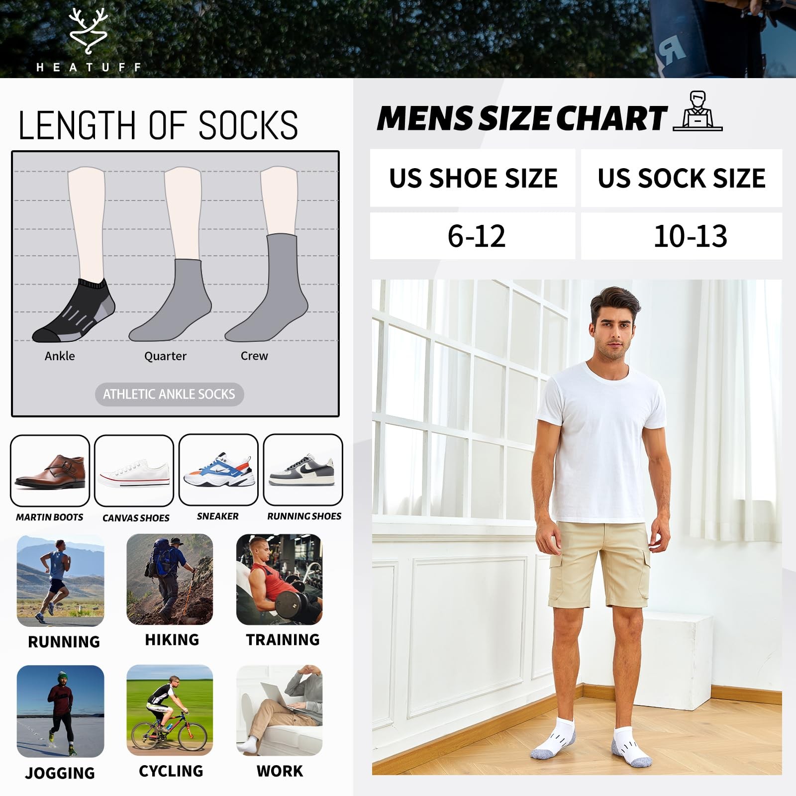 Men’s Athletic Ankle Socks Moisture Wicking Cushion Sports Running Low Cut So…