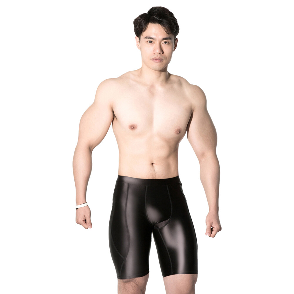 Amoresy Men Satin Glossy Shorts Opaque Shiny Activewear Leggings Fitness Sports