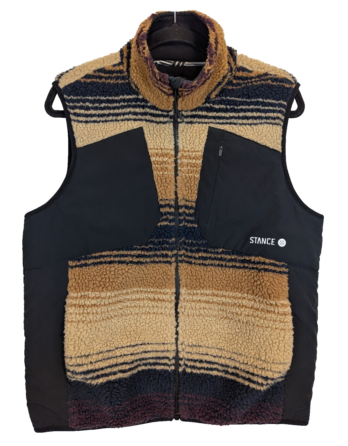 STANCE Kiln Sherpa Vest Gilet Men’s size Small Black Fleece Full Zip Outdoor Ski