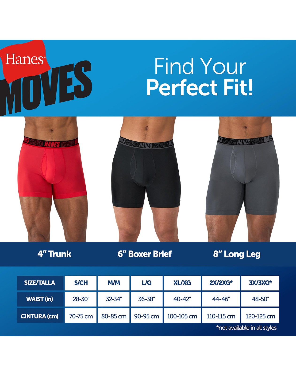 Hanes Moves Ultimate Men’s Anti-Chafe Trunk Underwear Total Support X-Temp