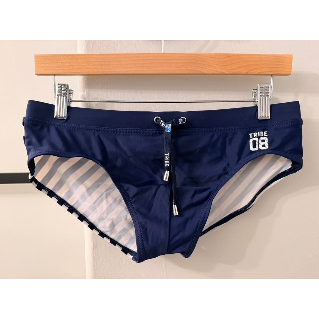 Tribe Australia Swim Briefs Mens Medium Navy Blue Striped Trunks