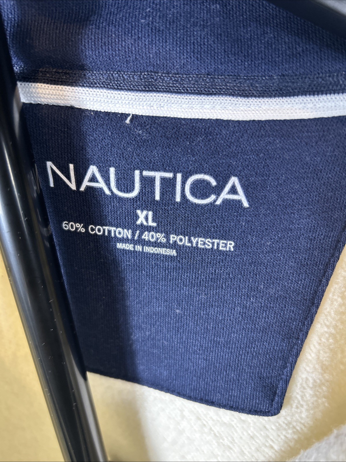 Nautica Zip Pullover X L Navy Blue Contrast Collar White Cream
