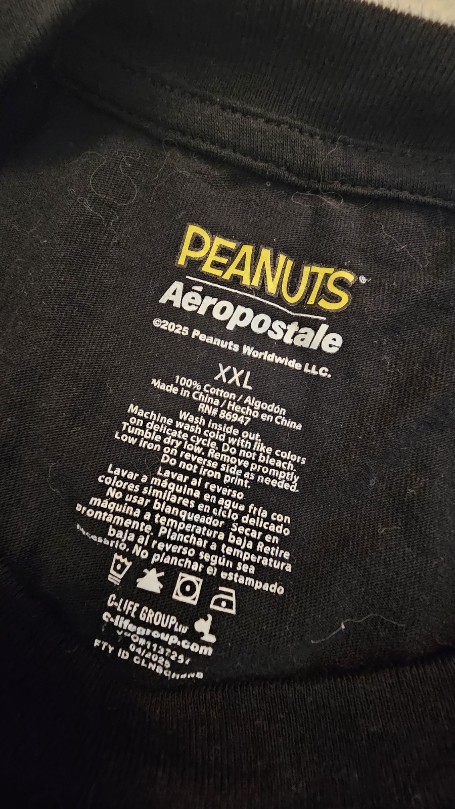 Aéropostale Peanuts Snoopy Yee-Haw Graphic T-Shirt Crew Neck Black XXL