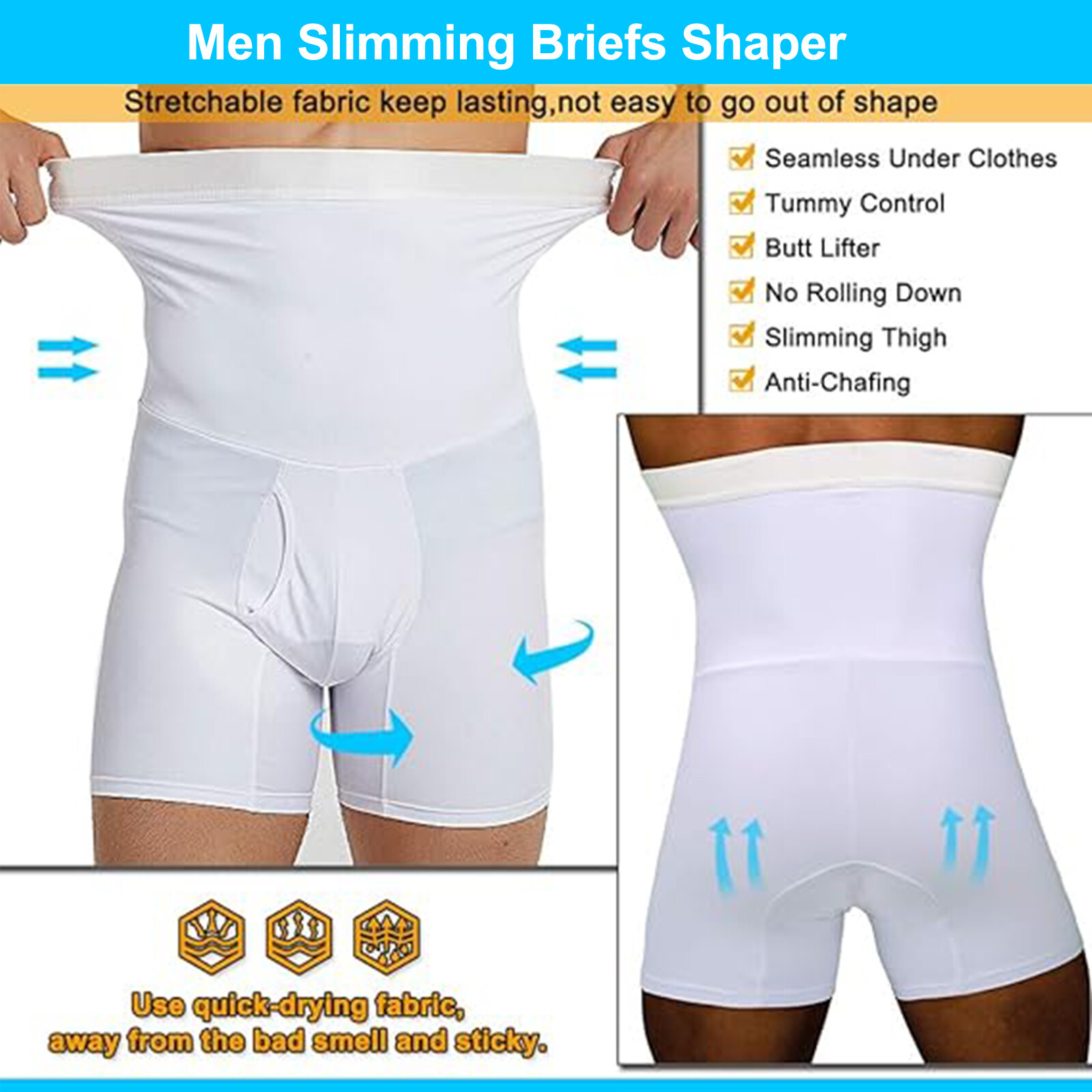 Men High Waist Tummy Control Abdomen Fat Burning Body Shaper Boxer Briefs Shorts