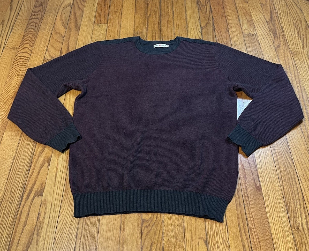 Agave Denim Kestrel Crew Neck Sweater Ribbed Cotton Burgundy Dark Gray Size XL